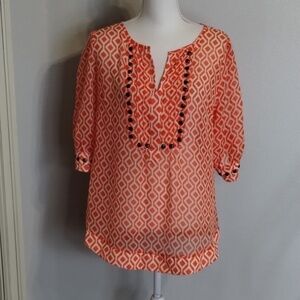 41 Hawthorn women's size Large geometric print orange white with bronze brads